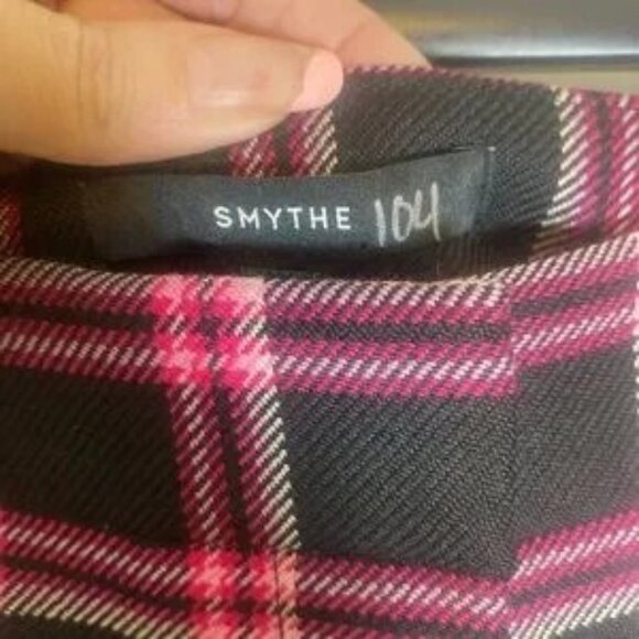 $695 SMYTHE High-Waisted Wool Plaid Cuffed PINK AND Black pants Trousers NWOT - Picture 6 of 8